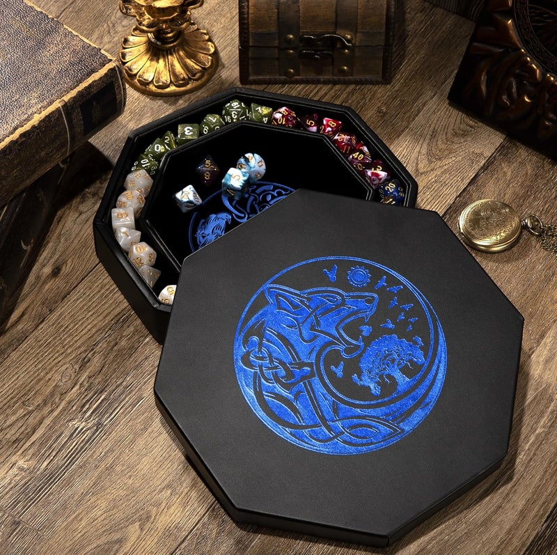 Soar Forge DND Dice Tray - Premium 9 Inch Tray for Dungeons and Dragons: Exquisitely Detailed Dark Blue World Tree & Wolf Raven Design - Perfect Rolling & Box Storage to Protect Your Dice for D&D and RPG - Image 2